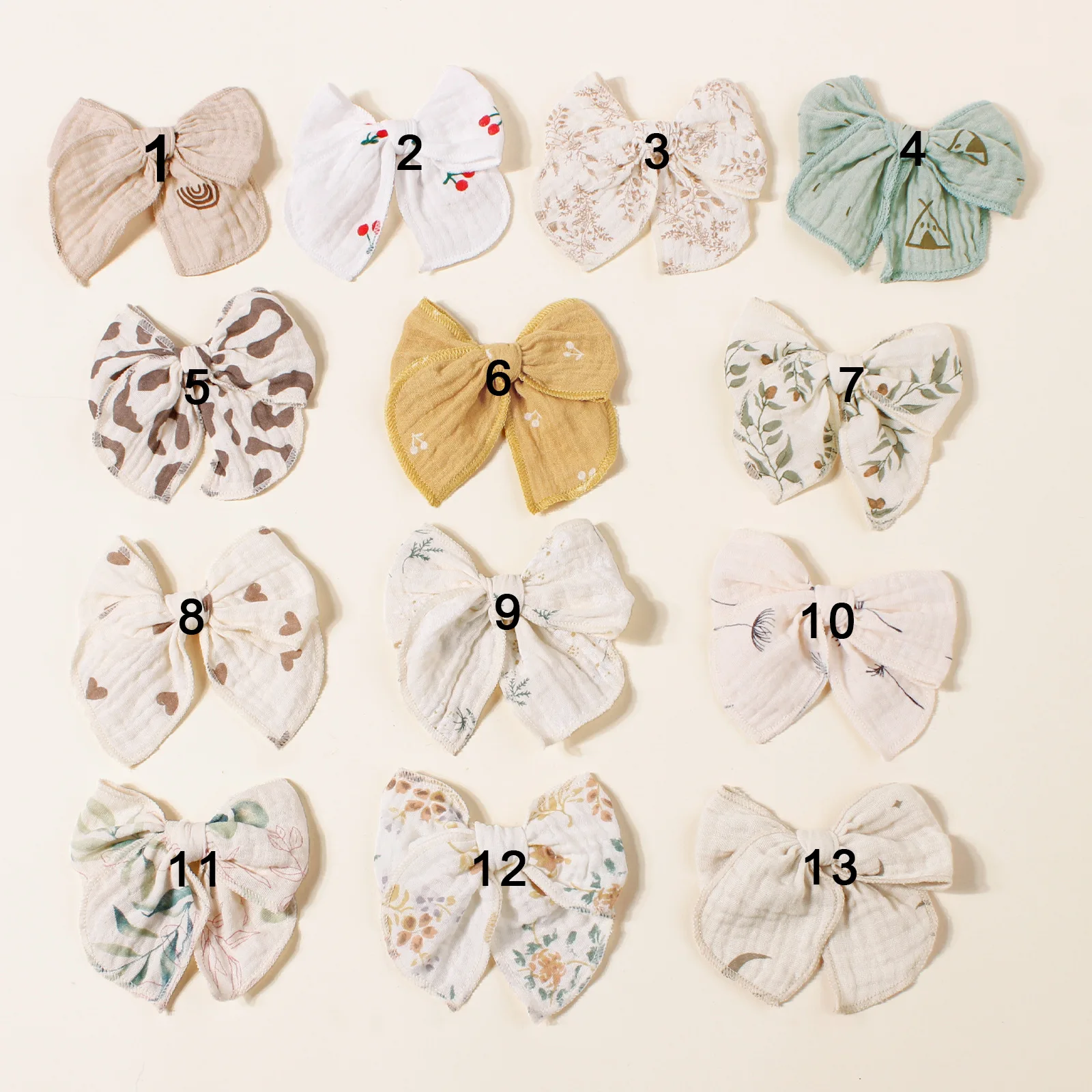 13Pcs/Lot Handmade Floral Fabric Bow Nylon Headband Fable Bow Hair Clips for Baby Girls Toddler Hair Accessory