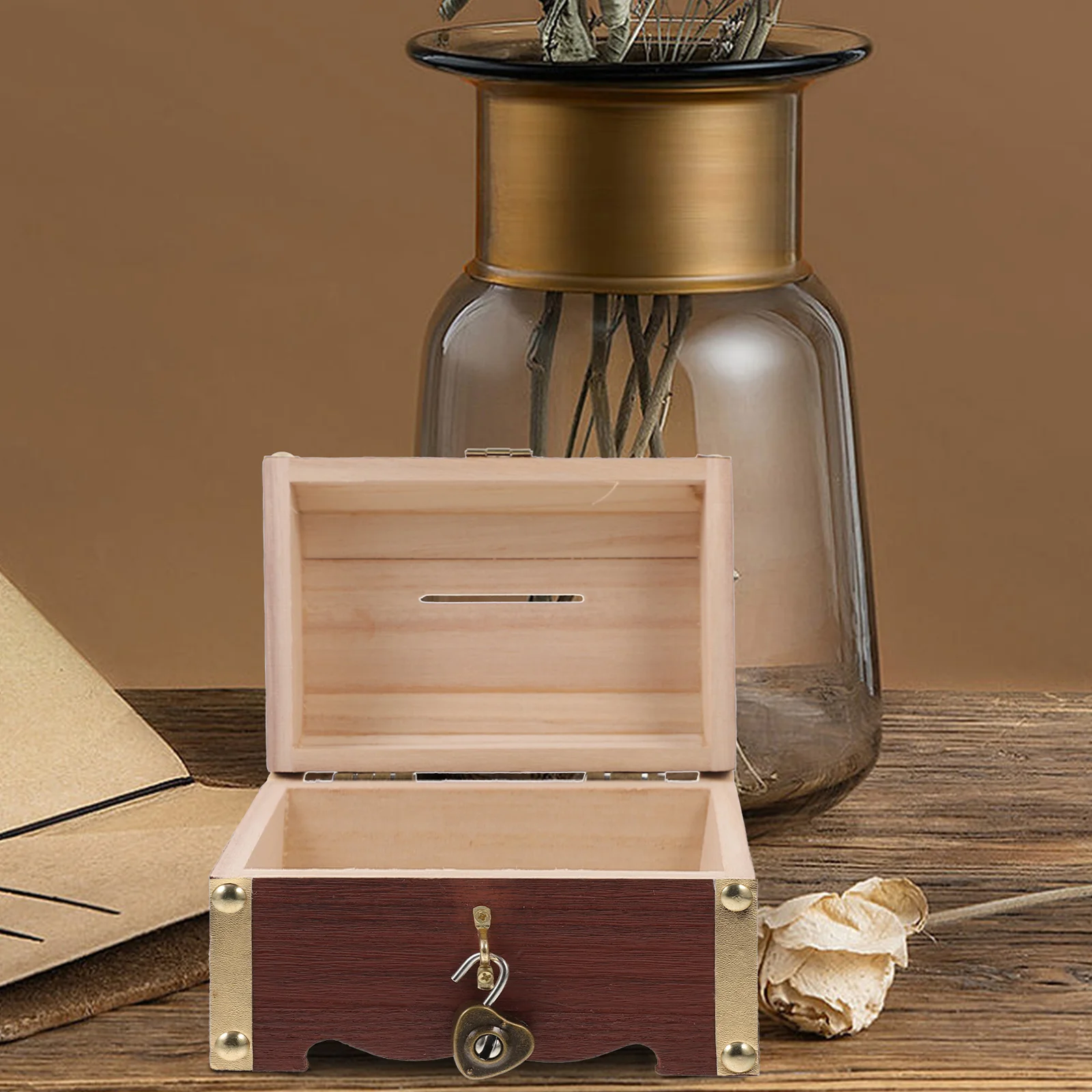

1Pcs Vintage Storage Box Wooden Desktop Organizer for Books Snacks Fruits Clothes Jewelry Coin Bank Retro Lock Design Home