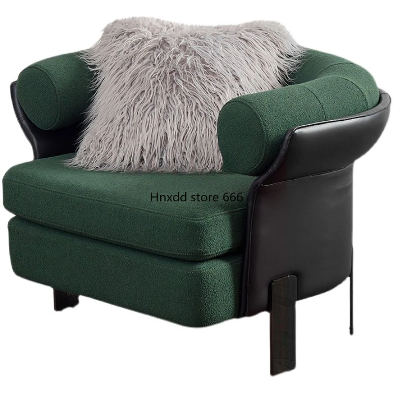 Italian Teddy Flannel Sofa Chair Nordic Main Chair Mazu Green Balcony Chair