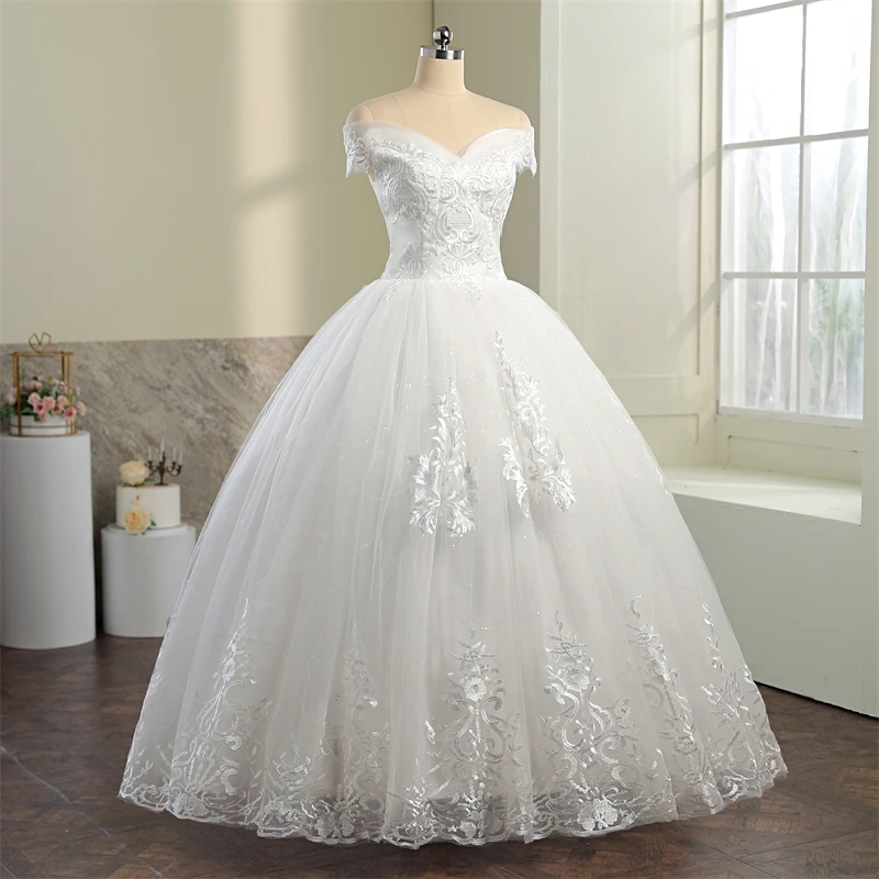 Abiti da sposa con scollo a barchetta con applicazioni lunghe abiti da sposa Plus Size Vestido De Noiva 2023 nuovo abito da sposa con spalle scoperte Robe De Mariee