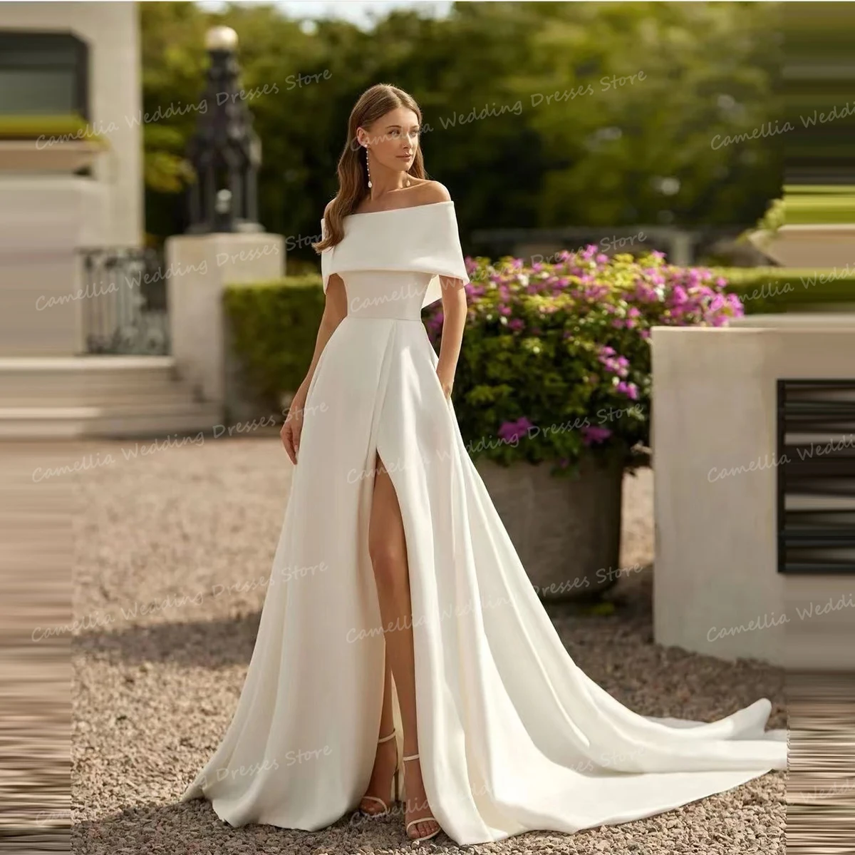 Vestidos De novia con hombros descubiertos para mujer, vestido De novia Formal clásico, elegante, Sexy, sirena, abertura lateral, tren De barrido