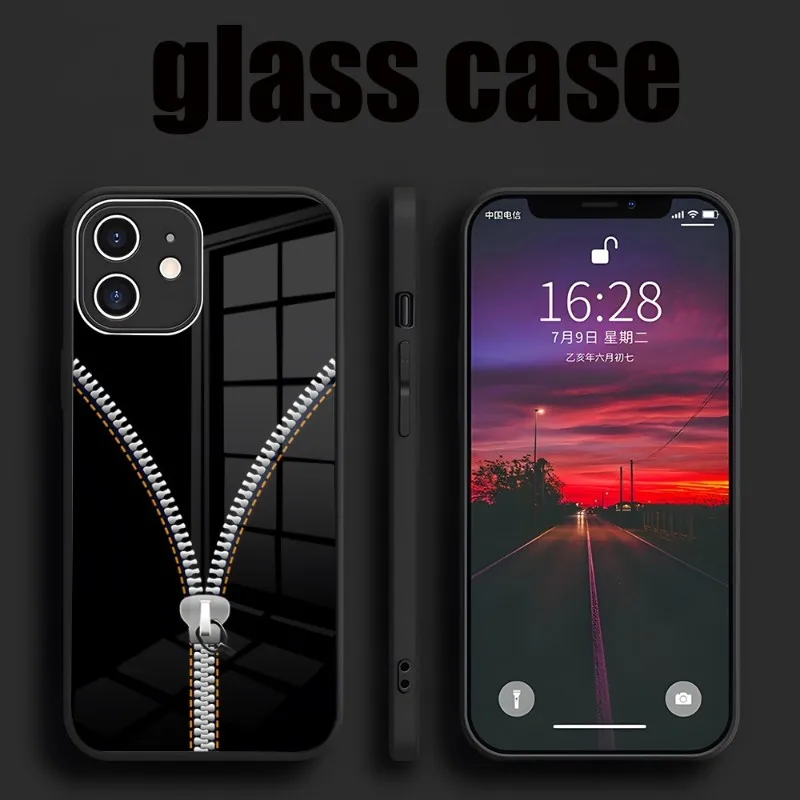 Zipped Graphic Phone Case For IPhone 14 Pro 15 Max Plus 13 12 11 X XR XS 8 7 6 MINI SE 2022 Glass Design Back Cover