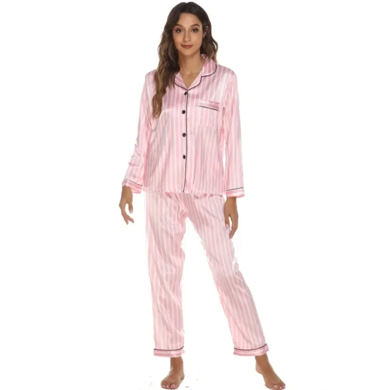 Long Trousers Pjamas for Women Home Wear Suit Multi Colors Satin Cardigan Shirt Tops with Long Pants Pijamas De Mujer