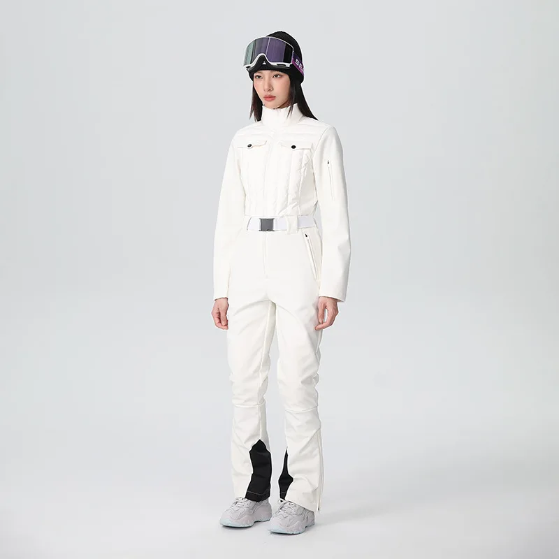 Winter sports Women's One-piece Ski Suit Set with High Waist Elasticity Slim Fit and Slimming Effect Single Board and Double Boa