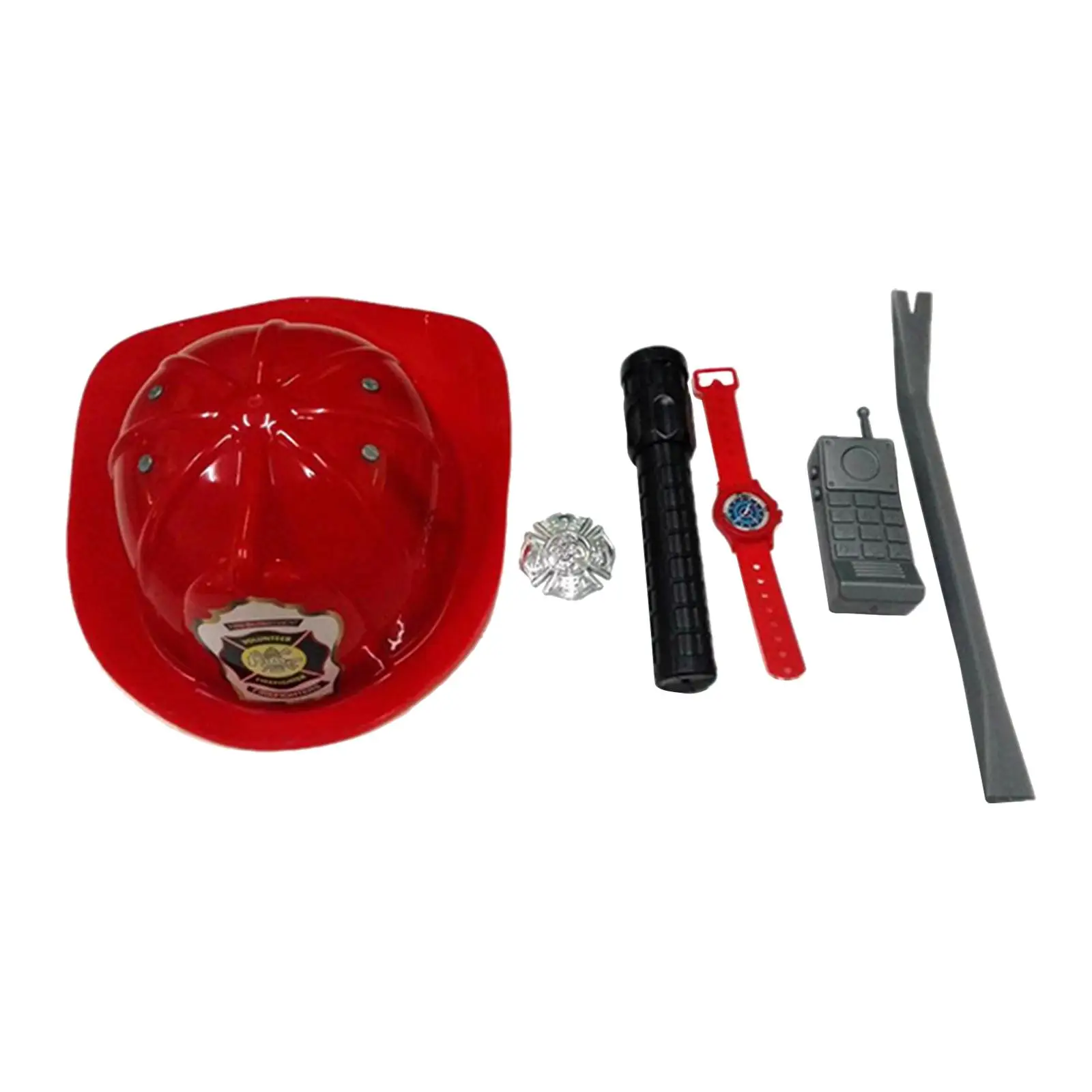 6Pcs Kids Fireman Role Play Toy Flashlight Fireman Pretend Play Accessory Set for Photo Props Performance Show Halloween Parties