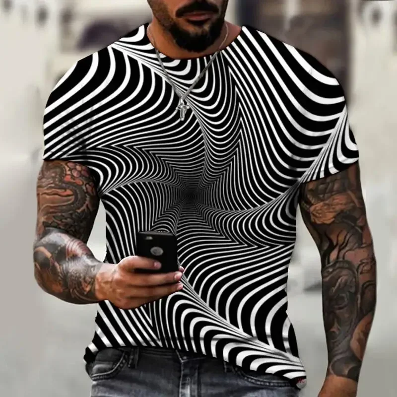 Men's 3D printed T-shirt, oversized loose fitting clothing for men, retro fashionable short sleeved top, fun and affordable roun