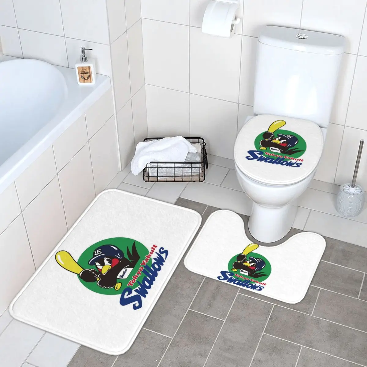 

Токио Якульта Ласточки, 3 шт., коврик для ванной, набор для ванной комнаты, крышка для унитаза, домашний декор, нескользящий ковер, напольный коврик