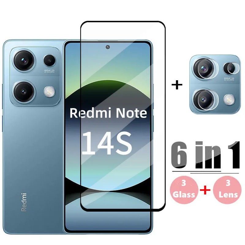 

6in1 Glass For Redmi Note 14S Full Cover Tempered Glass Redmi Note 14S Screen Protector Phone Lens Film Redmi Note 14S