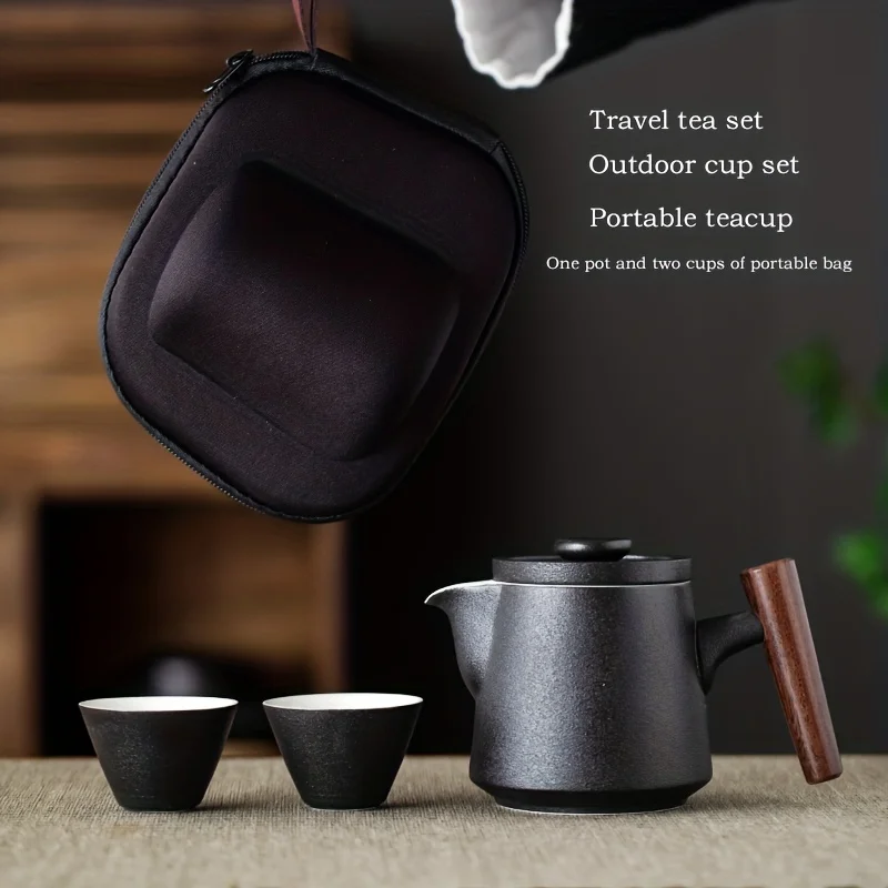 

Exquisite Ceramic Quick Cup One Pot Two Cups Three-piece Travel Tea Set Outdoor Tea Cup Set Large Portable Flower Tea Pot