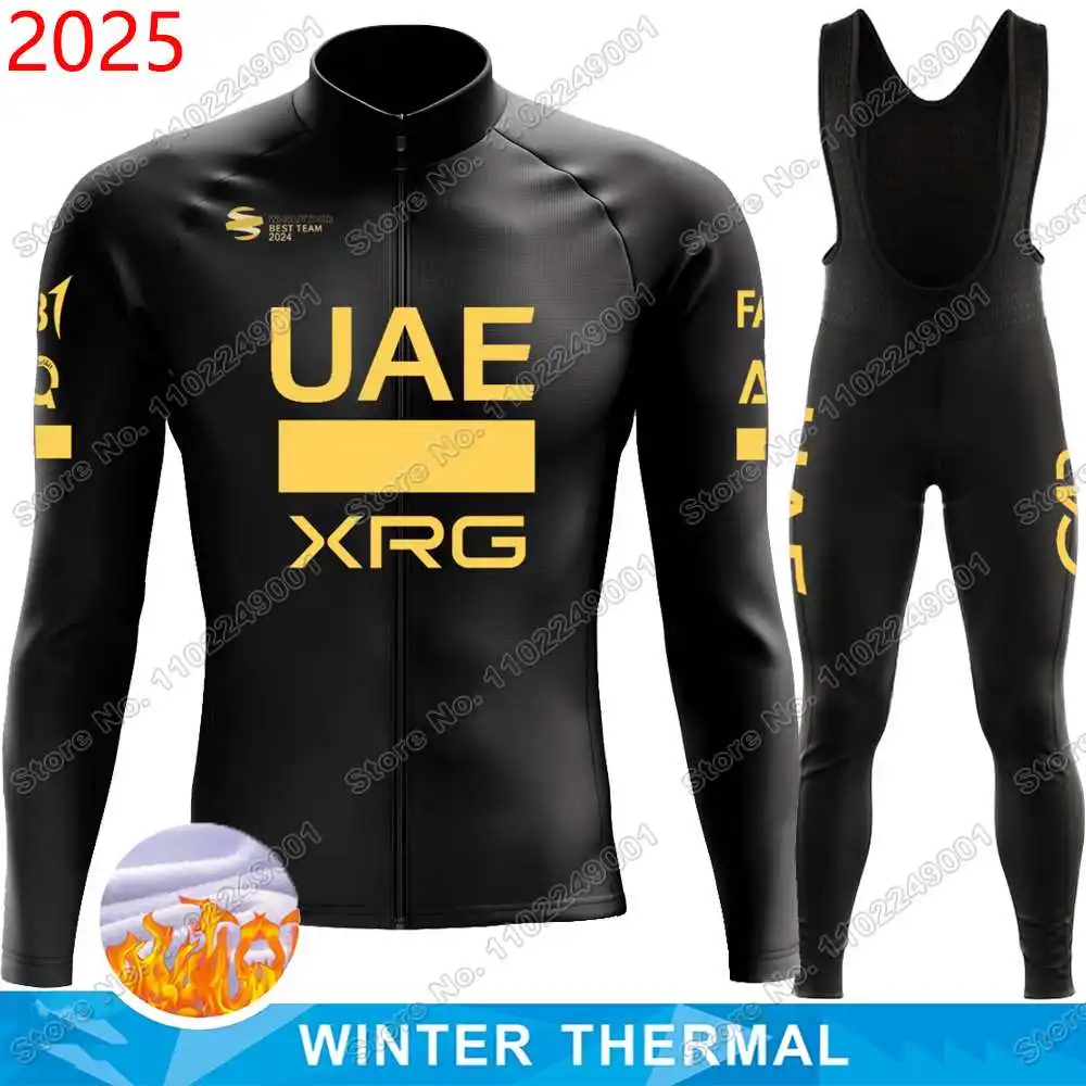 2025 Golden UAE Team Cycling Jersey Set Winter Cycling Clothing Men Road Bike Thermal Jacket Suit Bicycle Bib Tights MTB Maillot