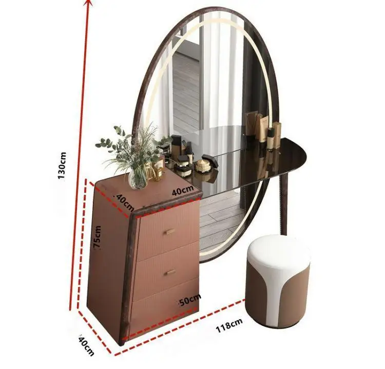 Luxury integrated dresser with illuminated floor-to-ceiling mirror, modern design style, suitable for hotel bedroom storage