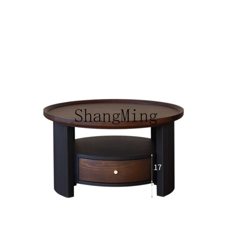 

ZYY retro size combination medium and ancient ash wood round storage tea table small apartment side table