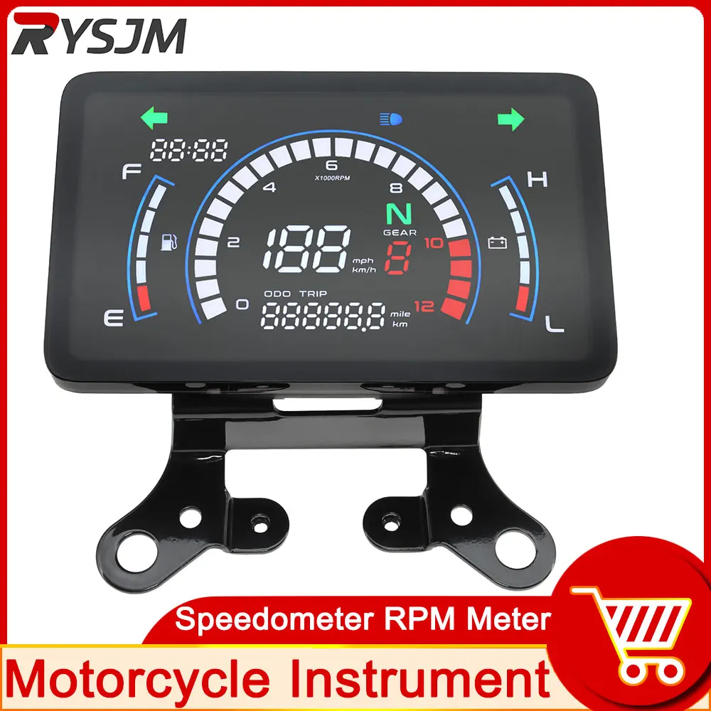 

Motorcycle Speedometer + Bracket 12000 RPM Meter Dashboard Instrument Turn Signals Fuel Level Voltage For Honda EX5 customized