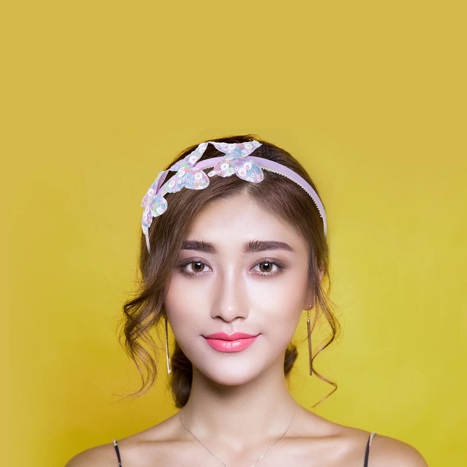 

6Pcs Sequin Butterfly Headbands Glitter Thin Bands Sweet Adorable Hair Accessories for Teens Daily Wear Party