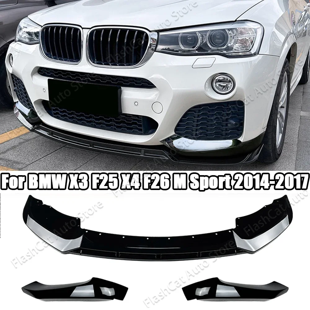 Front Bumper Lip Splitter Chin Diffuser Spoiler Deflector Tuning Accessories For BMW X3 X4 F25 F26 M Sport 2014-2018 Carbon Look