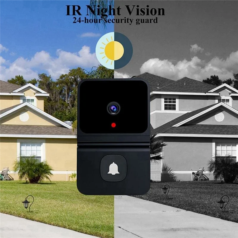-RRKK كاميرا جرس باب فيديو لاسلكية مع رنين لاسلكي، اتصال داخلي عالي الدقة للرؤية الليلية واي فاي جرس باب أمان قابل لإعادة الشحن