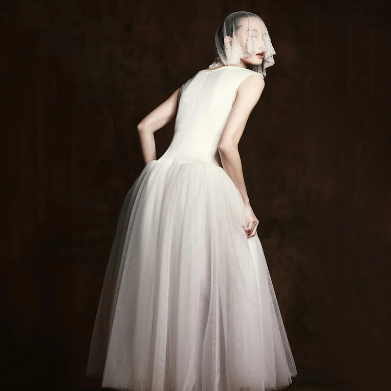 Suknia ślubna Eightree w stylu boho na plażę dla kobiet, fason A, bez rękawów, dekolt okrągły, długość do herbaty, suknie ślubne na zamówienie, Vestidos De Novia