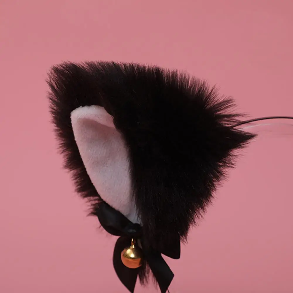 Fox Ear Hair Hoop Plush Cat Ears Bell Headband DIY Hair Accessories Sweet Head Hoop Soft Furry Hairbands Faux Fur Bandeau