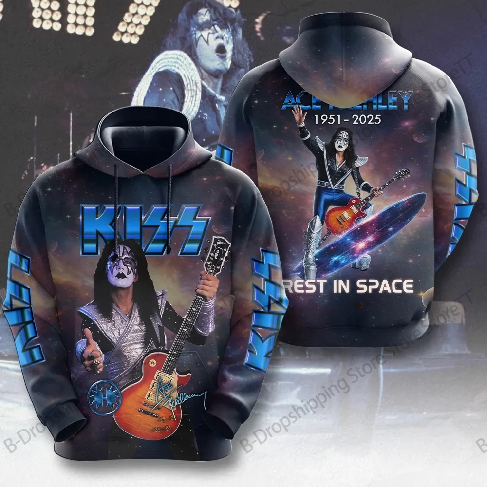 جديد روك هوديي البلوز قبلة الفرقة Ace Frehley ثلاثية الأبعاد طباعة هوديي الرجال النساء موضة الشتاء المتضخم رياضية فاسق الملابس السوداء