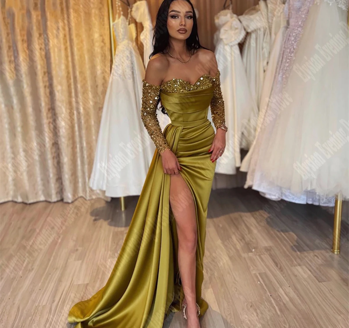 New Sexy Women Prom Evening Dresses 2024 Off The Shoulder Mermaid High Split Party Gowns Floor Length Cocktail Vestidos De Noche