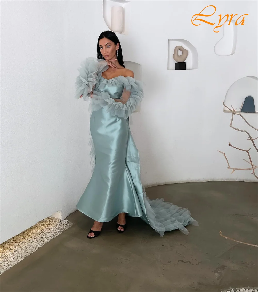 Vestido de noche de sirena sin tirantes de satén personalizado, exquisitos vestidos de fiesta con tren Watteau, vestidos elegantes para ocasiones especiales