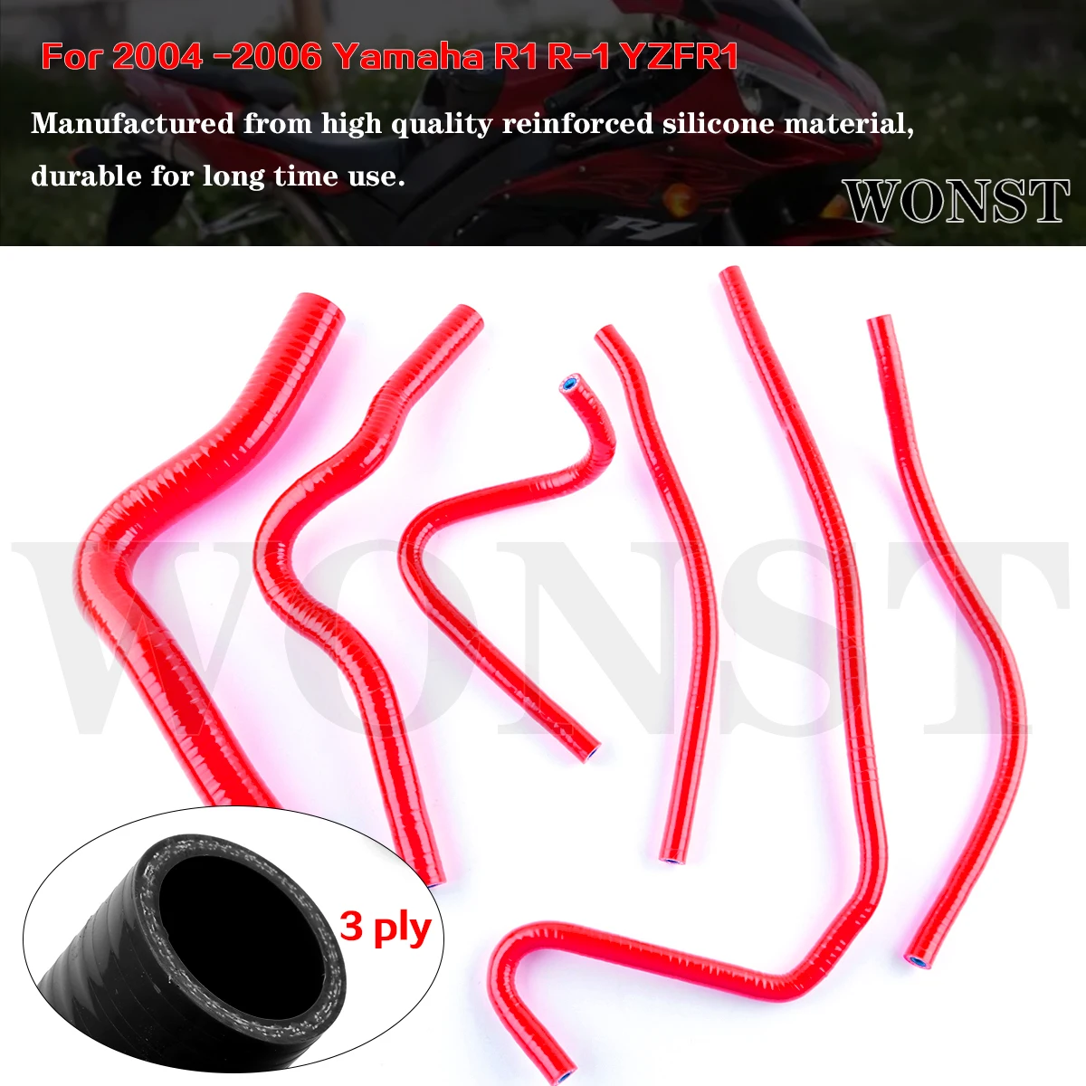 

6 Pcs Red For 2004-2006 Yamaha R1 R-1 YZFR1 YZF Motorcycle Silicone Radiator Coolant Hoses Tubes Pipes Kit