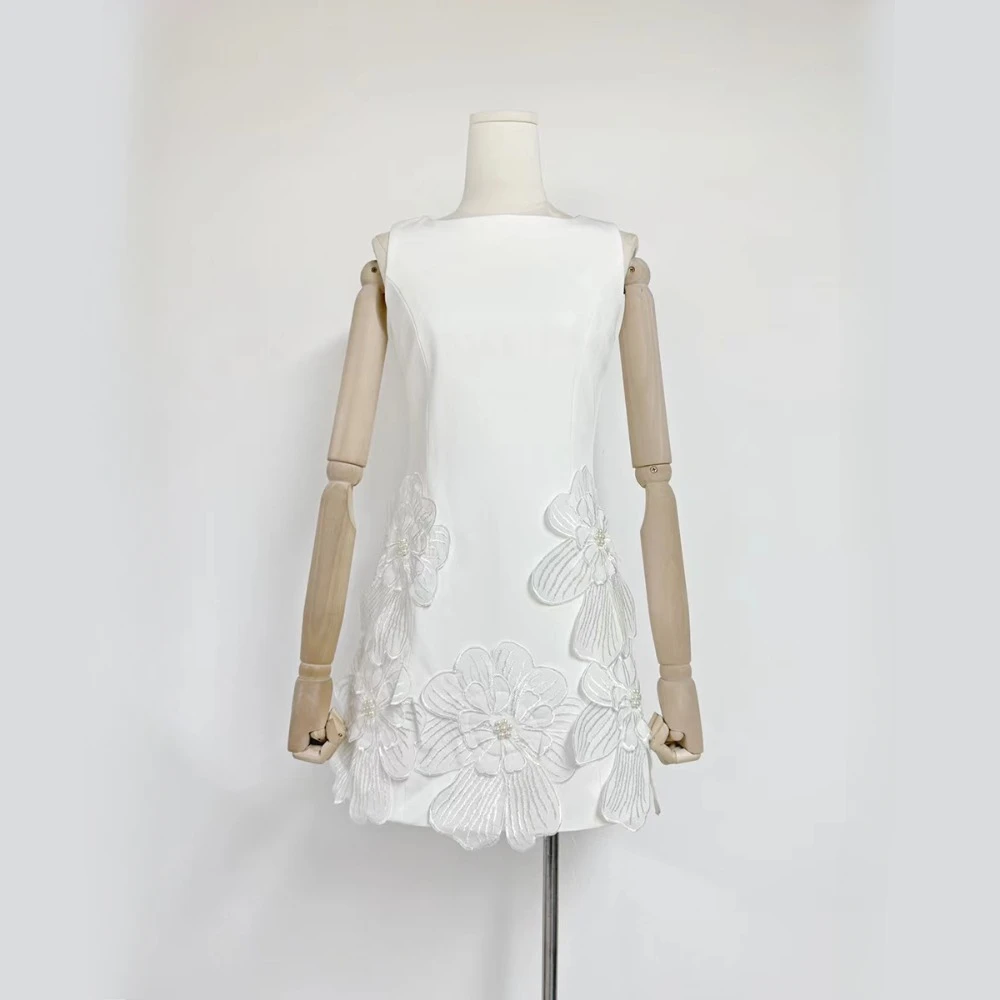 VGH Catwalk Style Patchwork Zipper Dress for Women O Neck Sleeveless Spliced Appliques Solid Mini Dresses Female Fashion Clothes image 3