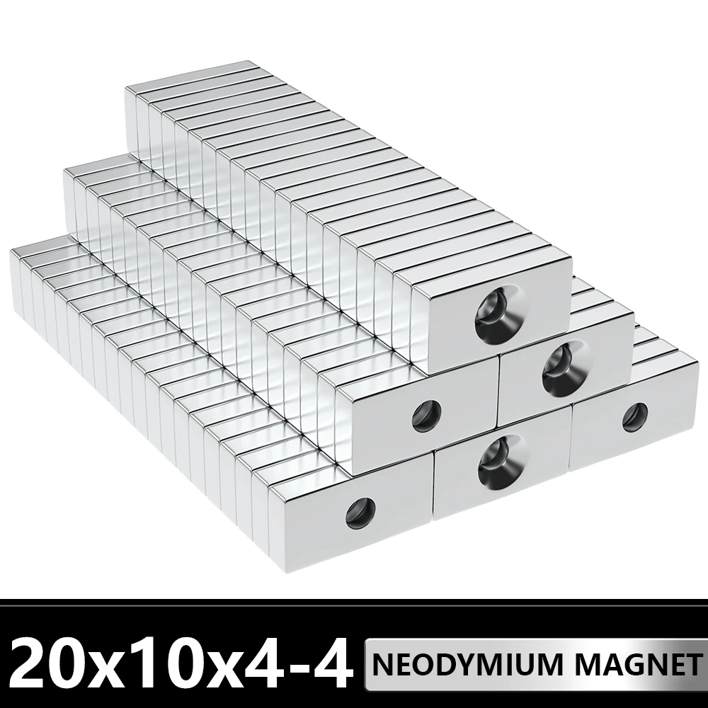 2~300Pcs  Block Magnet With hole 20x10x4-4mm N35 NdFeB Super Powerful Neodymium Magnets Strong Permanent Magnetic imanes