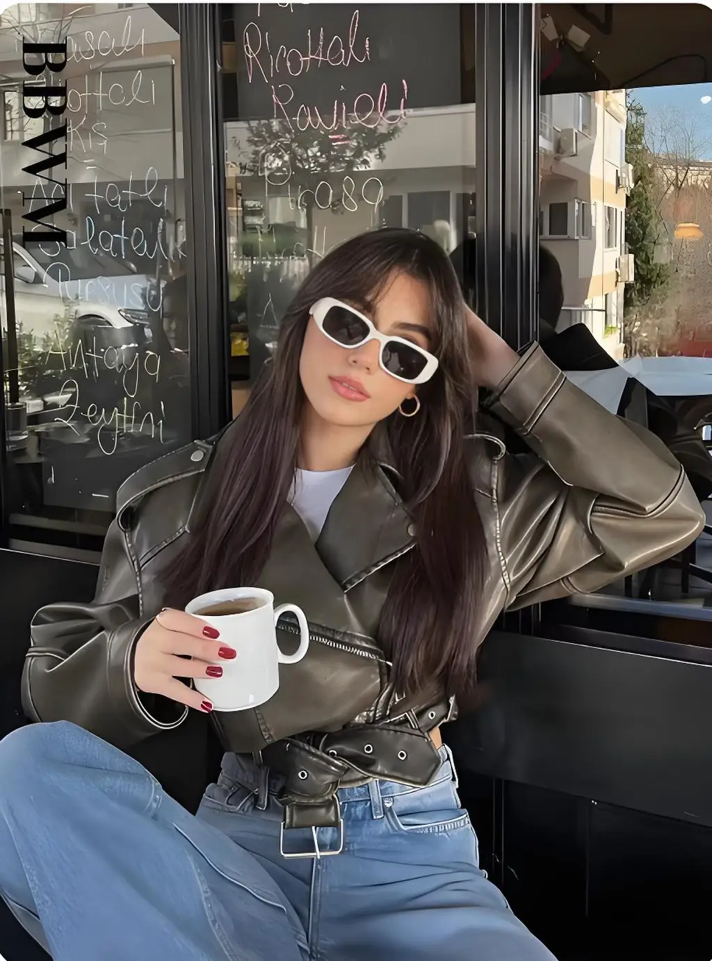 سترة قصيرة من جلد صناعي كبير الحجم للنساء مع حزام ، جاكيت دراجة نارية عتيق ، ملابس شارع فضفاضة ، سحاب ، ريترو