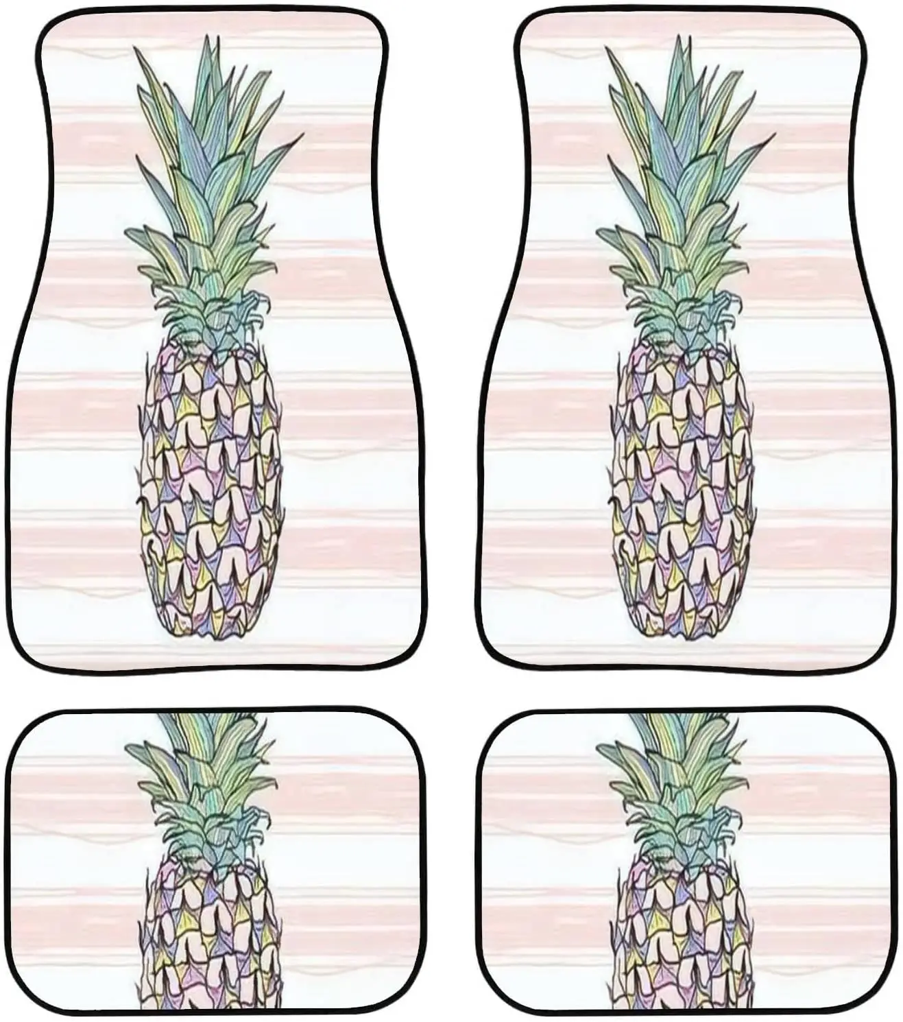 Car Floor Mats - Colorful Pineapple Carpet Floor Mats for Cars, Anti Slip Rubber Auto Interior Decorative Accessory, for Women