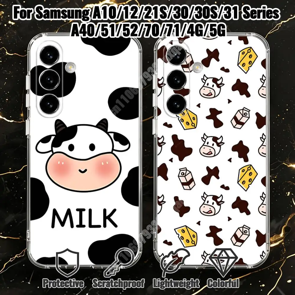 Milk Cow Pattern Phone Case for Samsung Galaxy A71 70 52 51 31 30 A30S 21S A12 A10 Transparent Cover