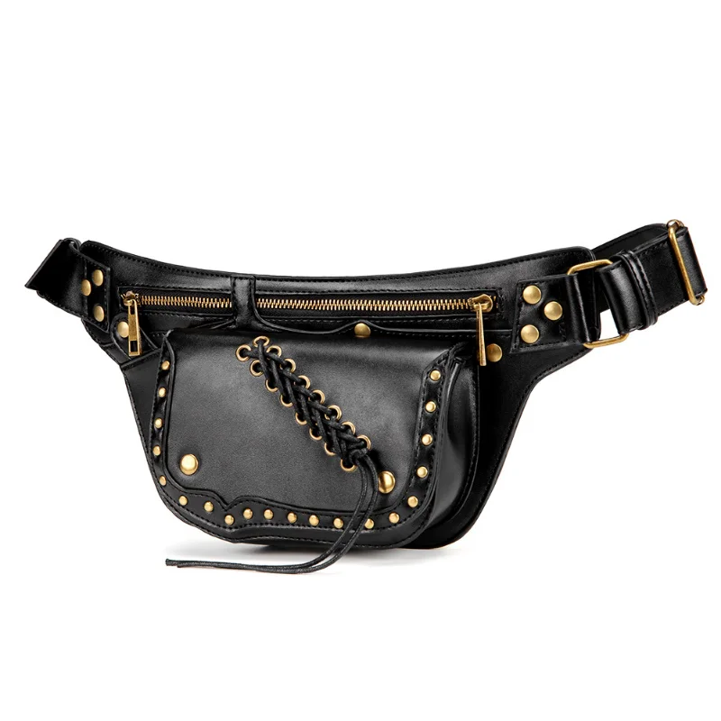 Saco punk de grande capacidade chikage, bolsa de peito unissex, pacotes de cintura criativa, estilo moto motociclista multifuncional, moda euramerican