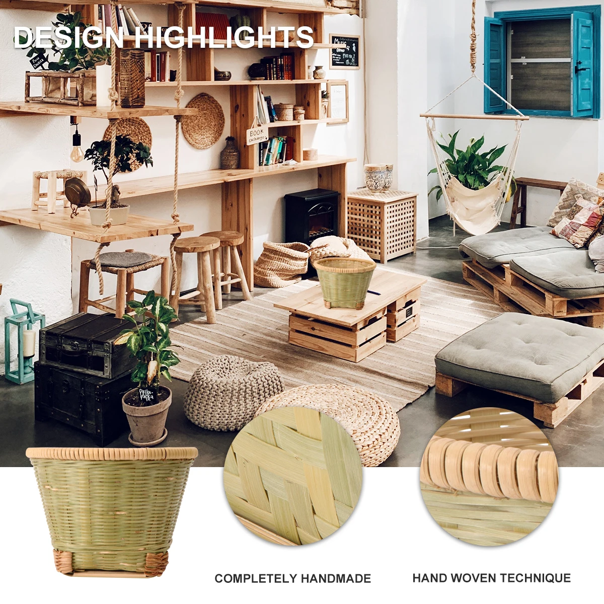 

Fruit Basket for Kitchen Bamboo Storage Box Baskets Flowers Weaving Case Hamper