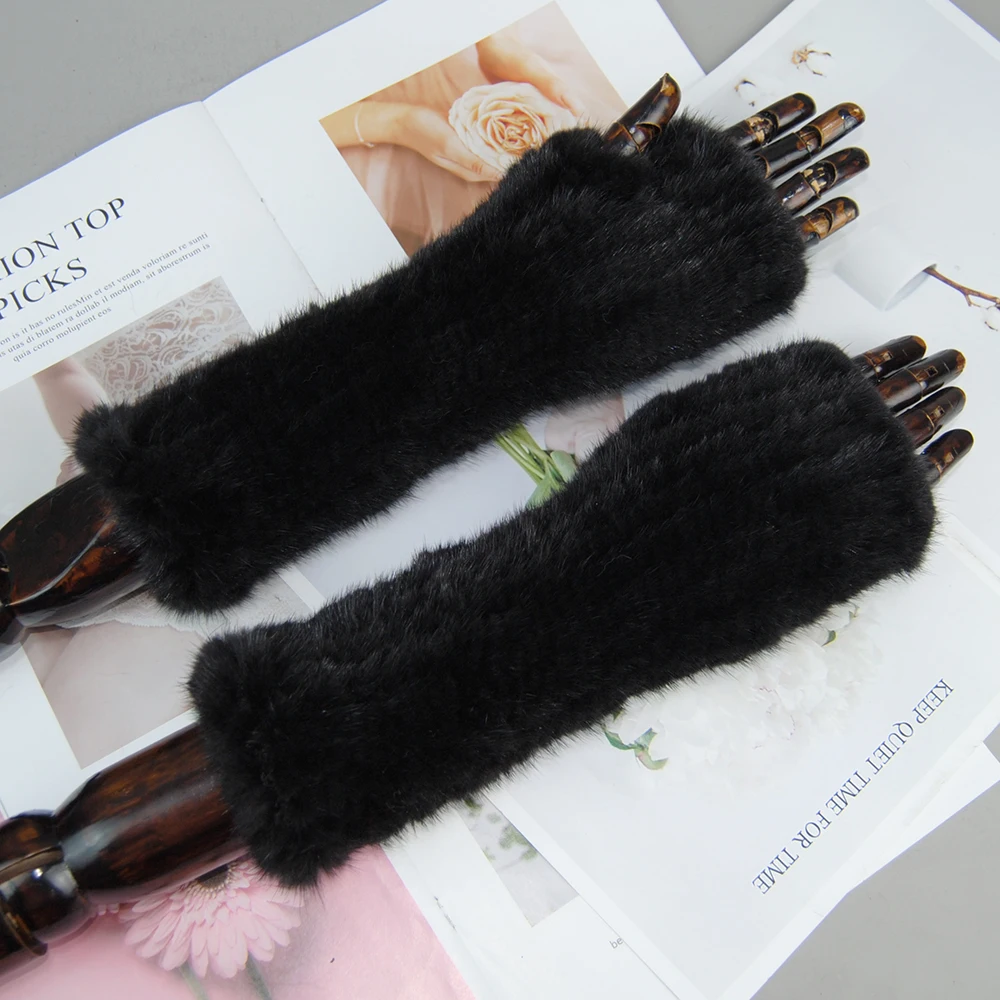 Winter Fur Paws Gloves Women Knit High Genuine Long Gloves Woman Knitted Real Mink Fur  Sleeves Leg Warmers Fingerless Gloves