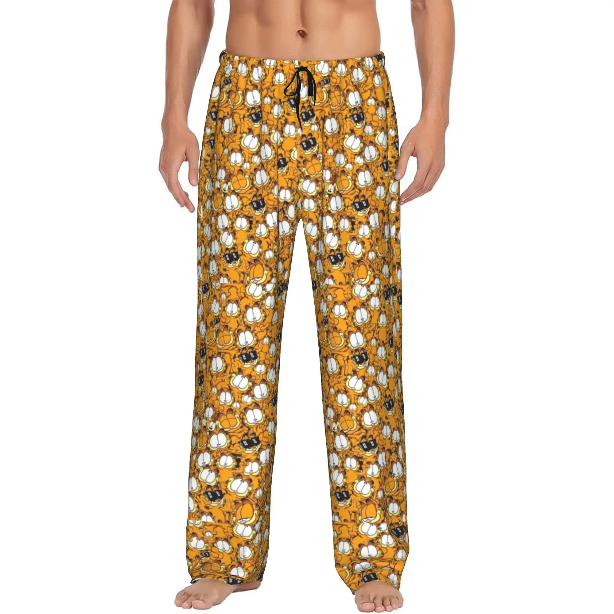 Custom Men Cat Cartoon Pajama Pants Printed Comic Strip Manga Sleep Sleepwear Bottoms with Pockets