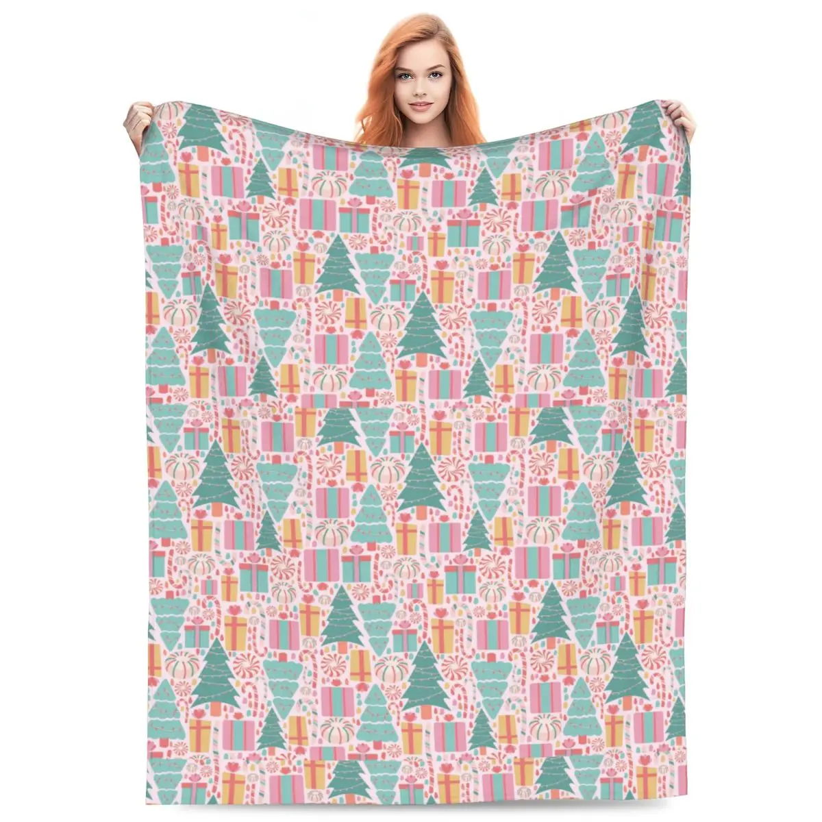 Custom 3D Printed Merry Christmas Wallpaper Blankets Breathable Soft Flannel Winter Throw Blanket for Sofa Outdoor Bedding