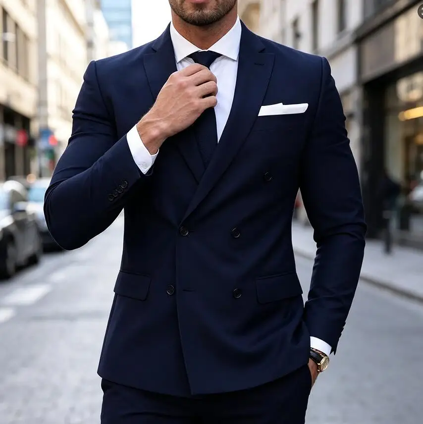 

New Midnight Navy Men Suits Slim Fit Notched Lapel Blazer Pants 2 Piece Set Male Suit Wedding Prom Dress for Men Terno Masculino