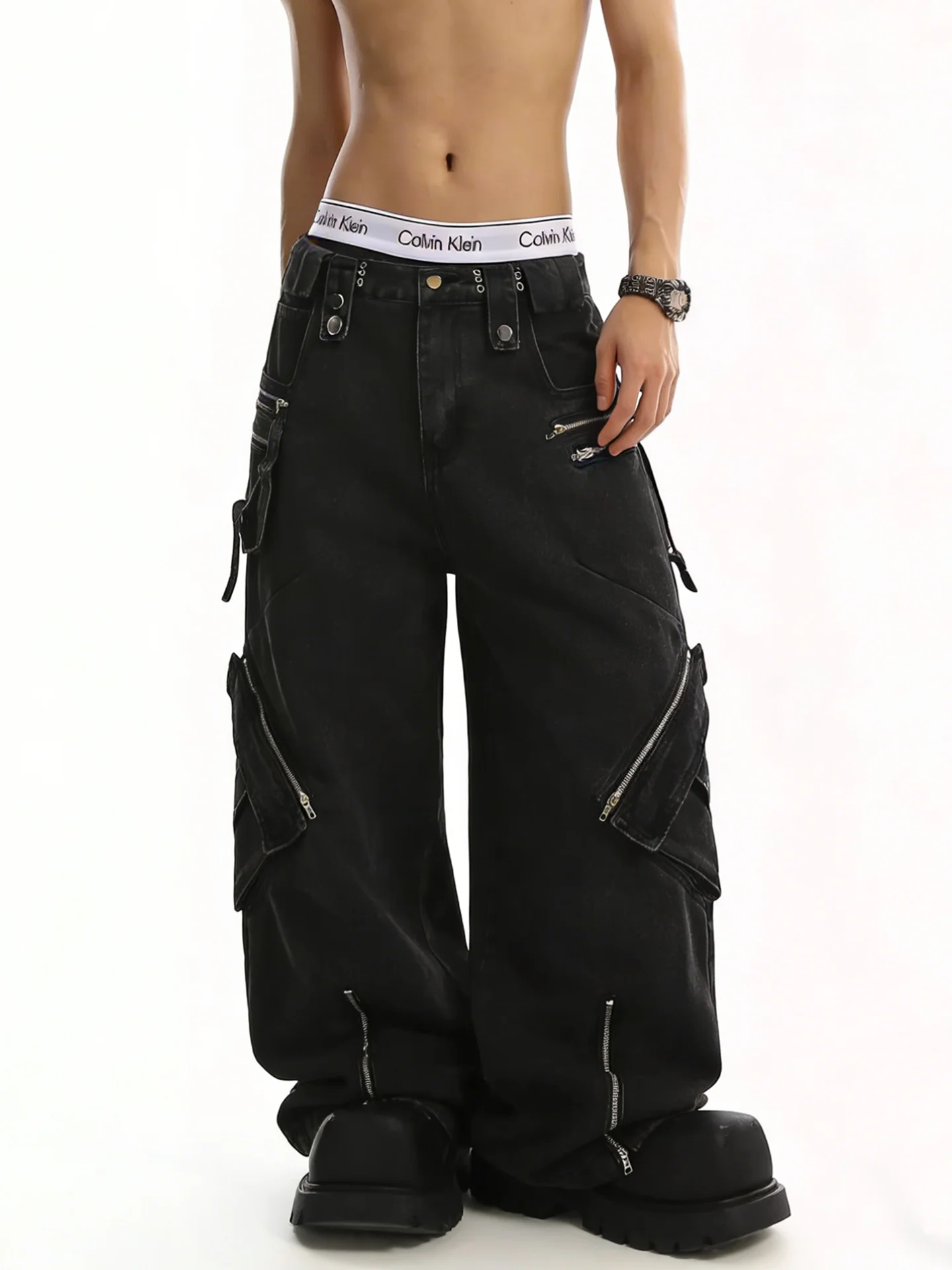 

Washed Denim Wide Leg Workwear Jeans Men's Loose Fit High Street Style Summer Fashion Youthful Straight Tube Casual Trousers