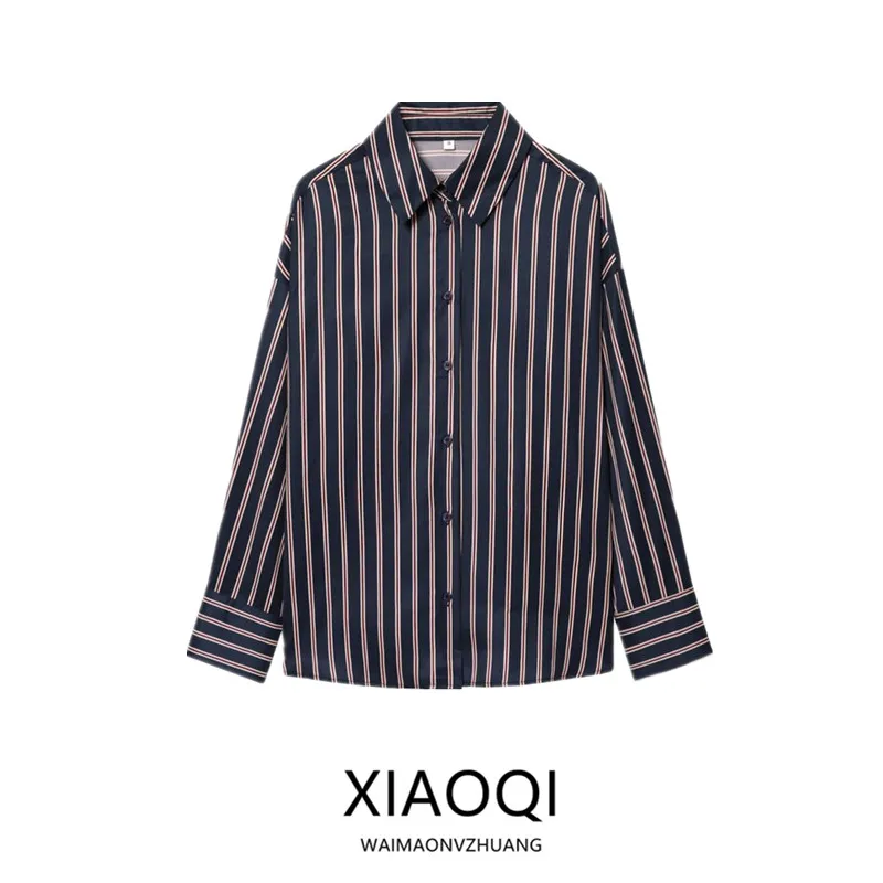 

2025 Winter New Arrival Women's Loose Versatile Commute Casual Striped irt Comfortable Fit Long Sve Classic Collar
