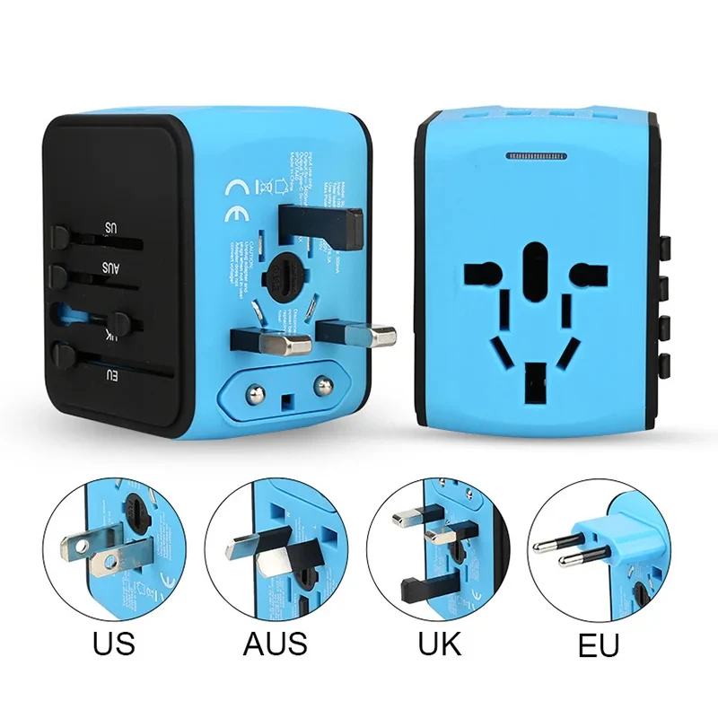 고속 충전용 국제 여행 어댑터, 3 USB 및 C 타입 전원 어댑터, EU, UK, US, 호주 여행 플러그