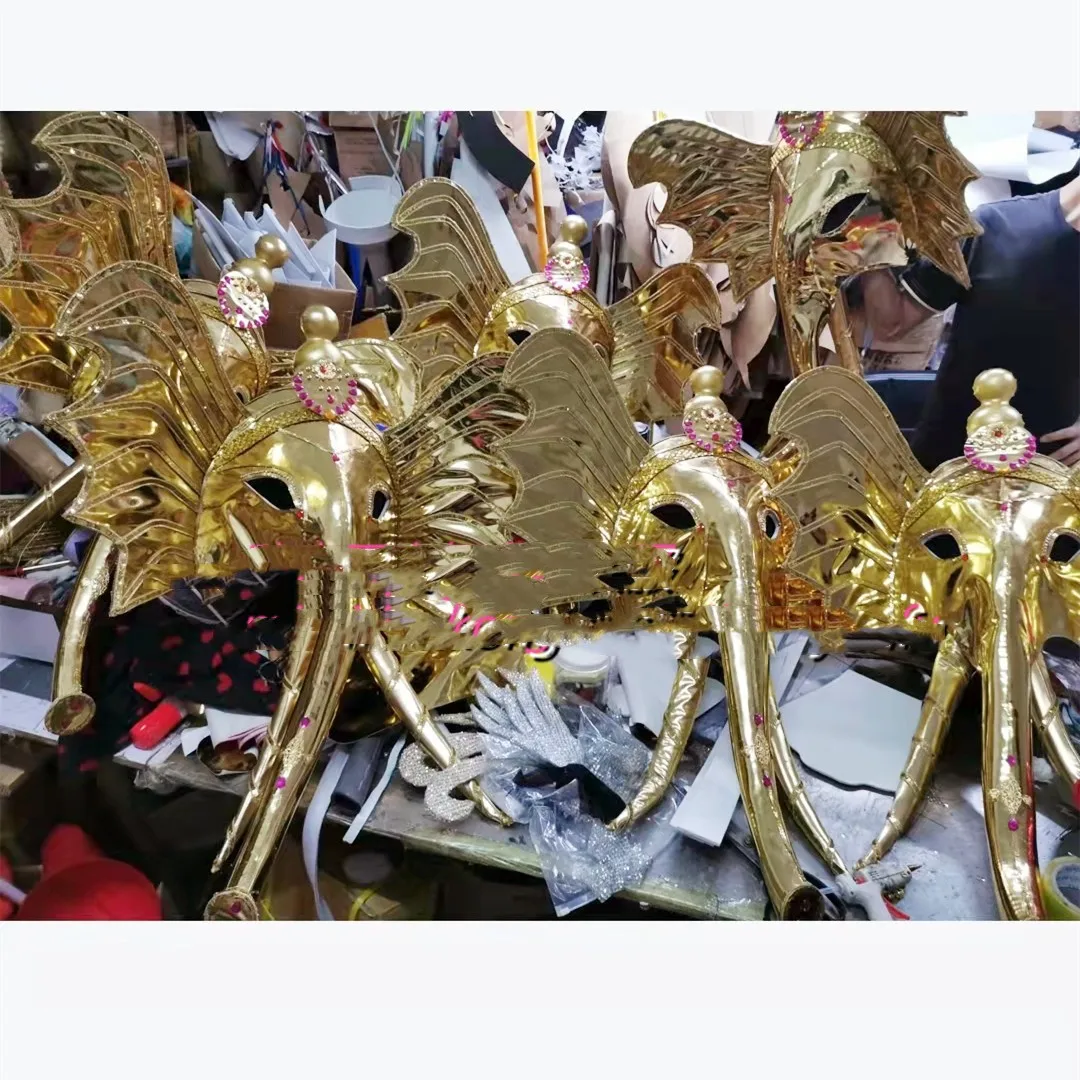 Golden elephant headgear bar New Year atmosphere props Golden elephant headdress mask costume