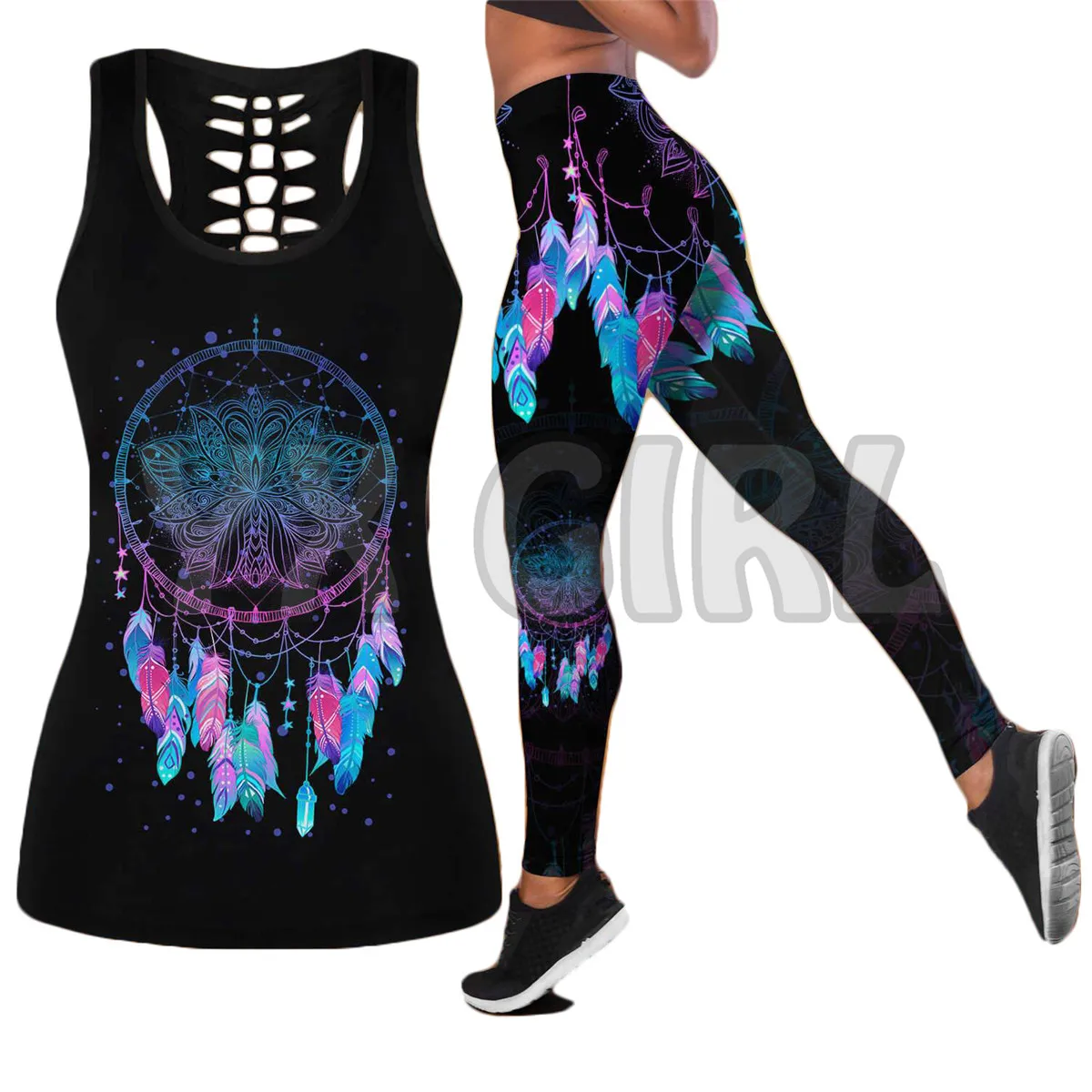 

Feather Native Yoga 3D Printed Tank Top+Legging Combo Outfit Yoga Fitness Legging Women