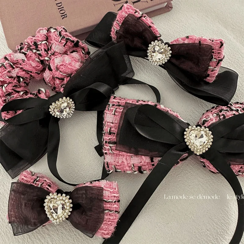 Pink Bow Rhinestone Barrettes Princess Hairstyle Girl Ponytail Clip Sweet Cute Hair Accessories Suit New hairclip  Headwear