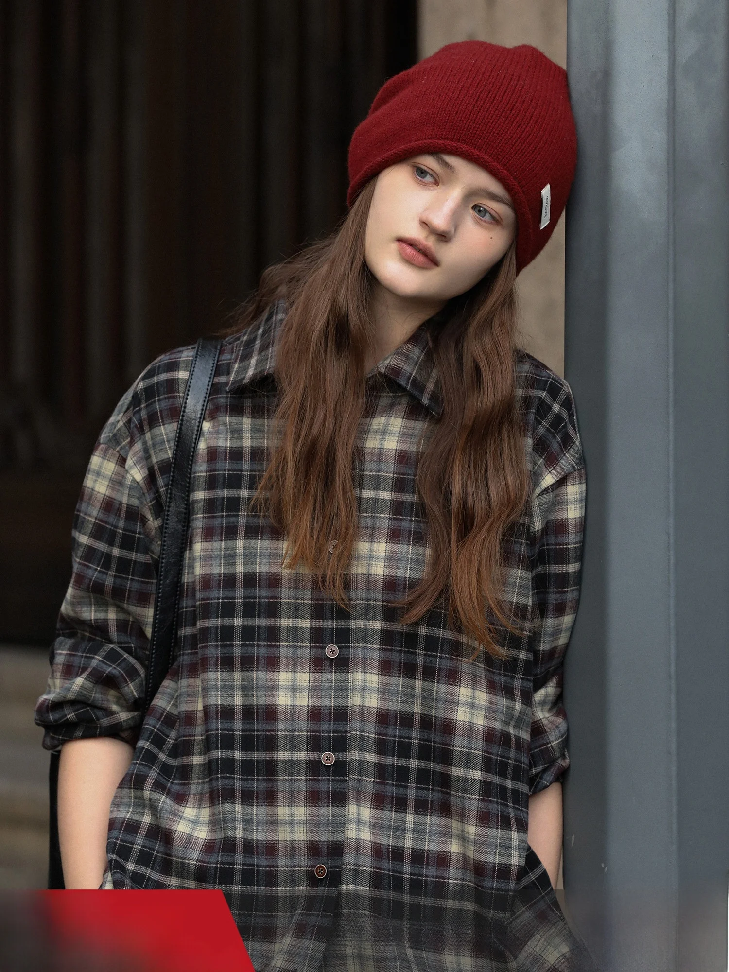 

MELLIIY 2025 Winter Casual Loose Plaid Floing irt Women's Long Sve Top Vintage Versatile Girl's Polyester Blend