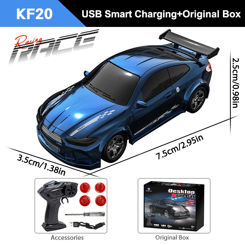 KF20 1/64 High Speed Drift RC Auto 2.4G 4WD Afstandsbediening Mini GTR Raceauto Model voor Jongens Kinderen Speelgoed Cadeau