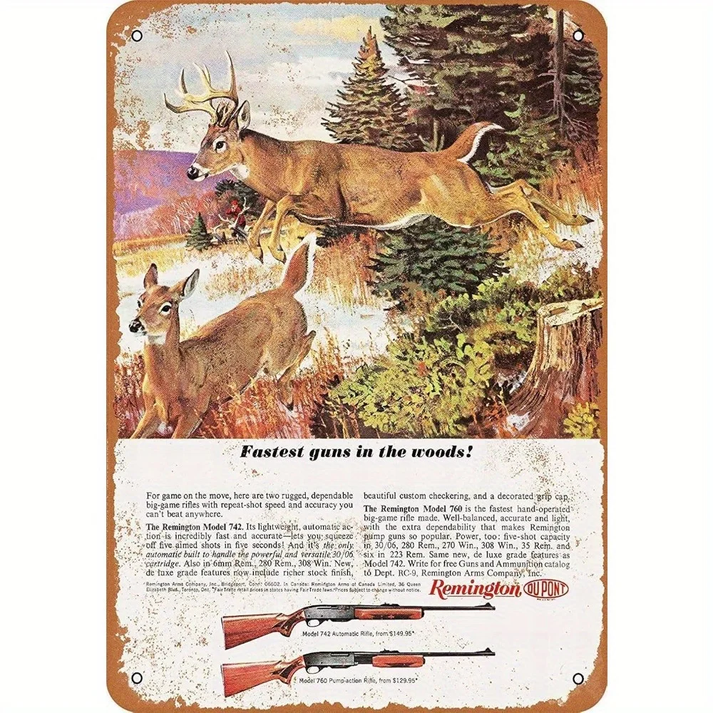 Arte de Pared Metálico Vintage con Diseño de Rifle Remington - Decoración Rústica para Cabaña de Caza con Escena de Ciervos, Adorno de Armas de Fuego para Cabina, Sala de Hombres