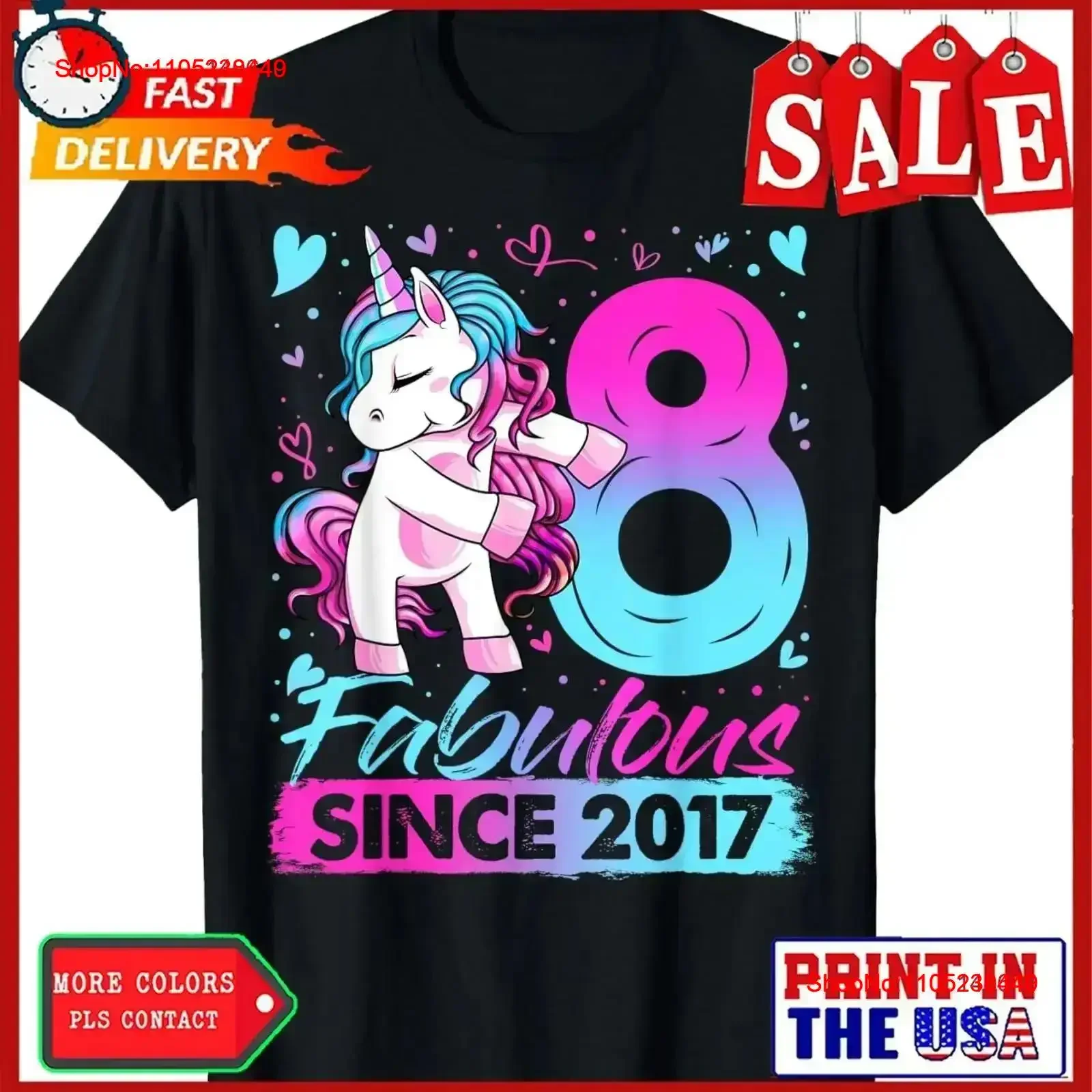 

8 Year Old Unicorn s For Girls 8th Birthday Girl Party T Shirt vintage Washed Comfortable Versatile Soft Breathable vintage