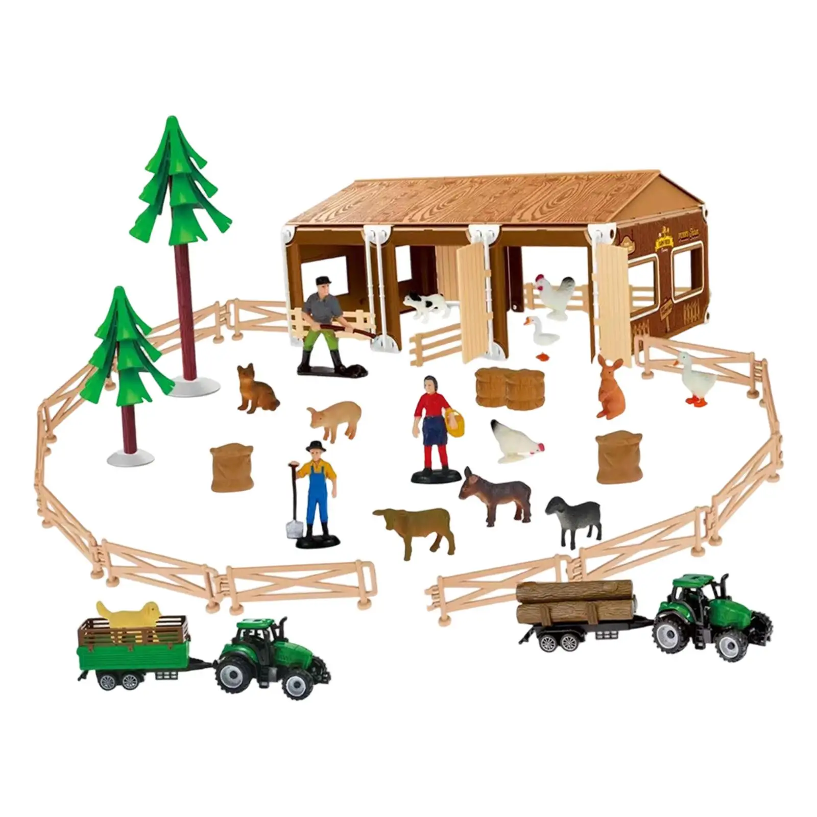 Farm Scene Playset Durable PP Barn Farm Animal Toys Model Kit for Kids DIY Fence Figures