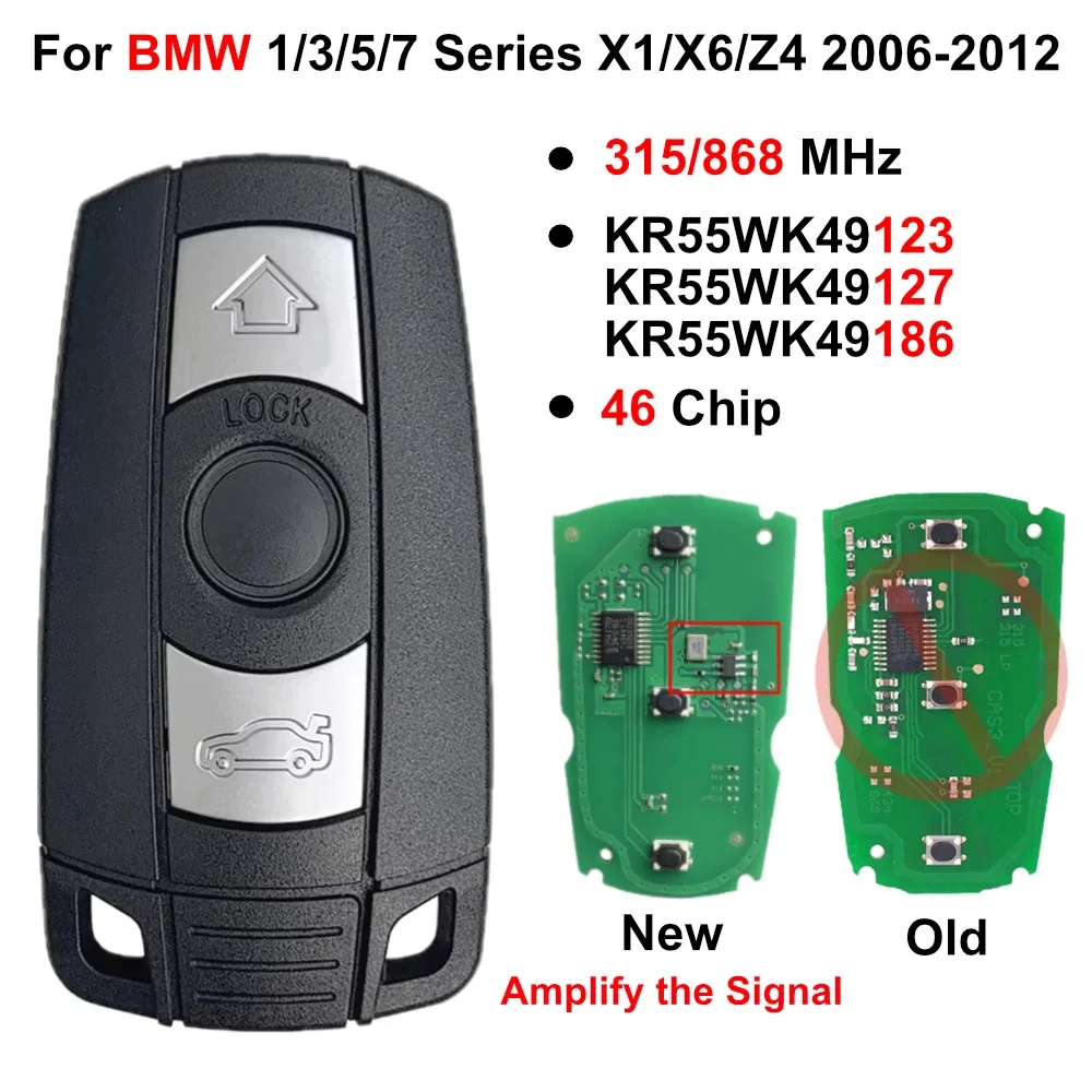 Smart Remote Key CAS3 KR55WK49127 PCF7945 Chip 315/868MHz For 2006 - 2012 BMW 1/3/5/7 Series X1/X6/Z4