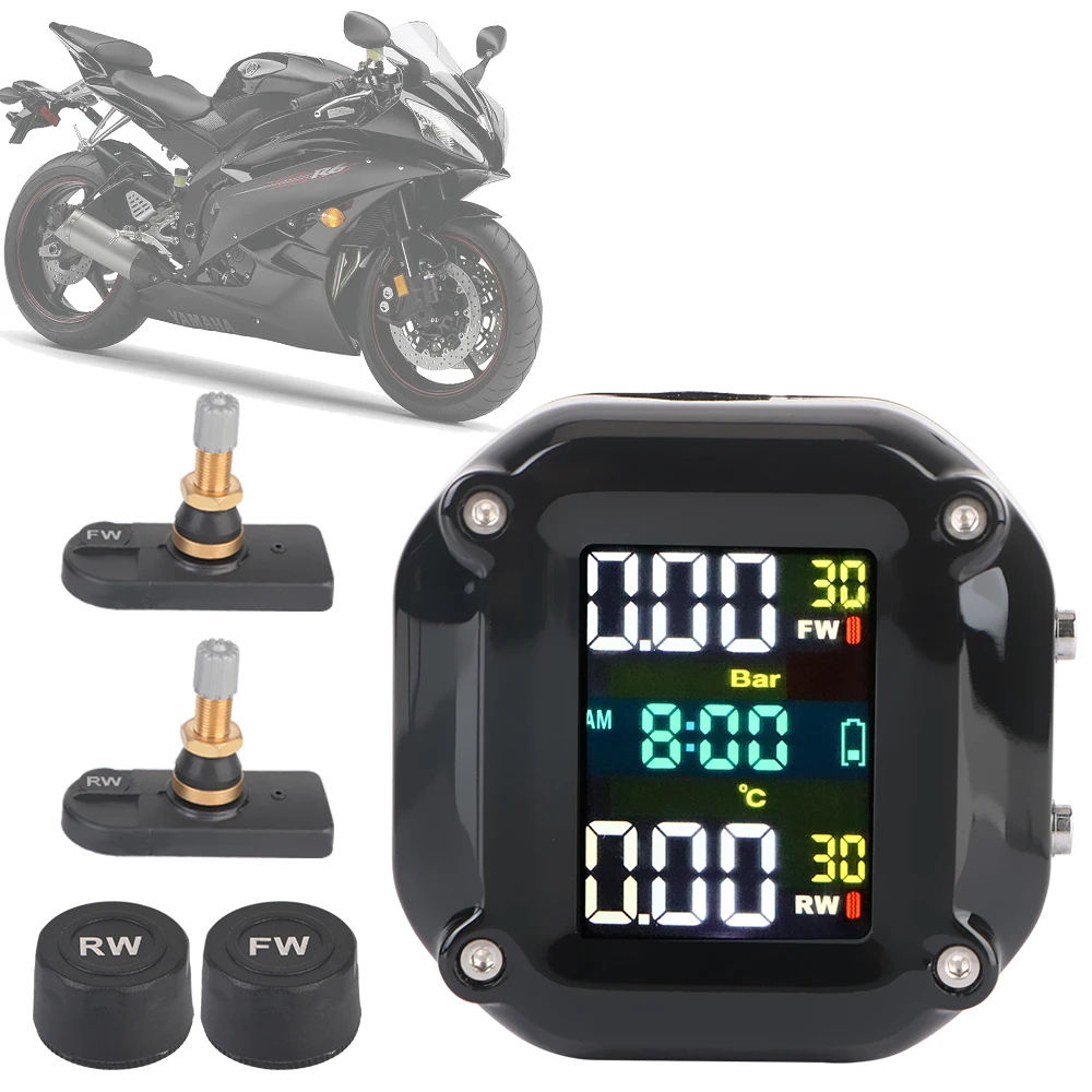 Motorcycle TPMS Tyre Temperature Motor Tire Pressure Monitoring Alarm System Security Alarm System With 2 External Sensors
